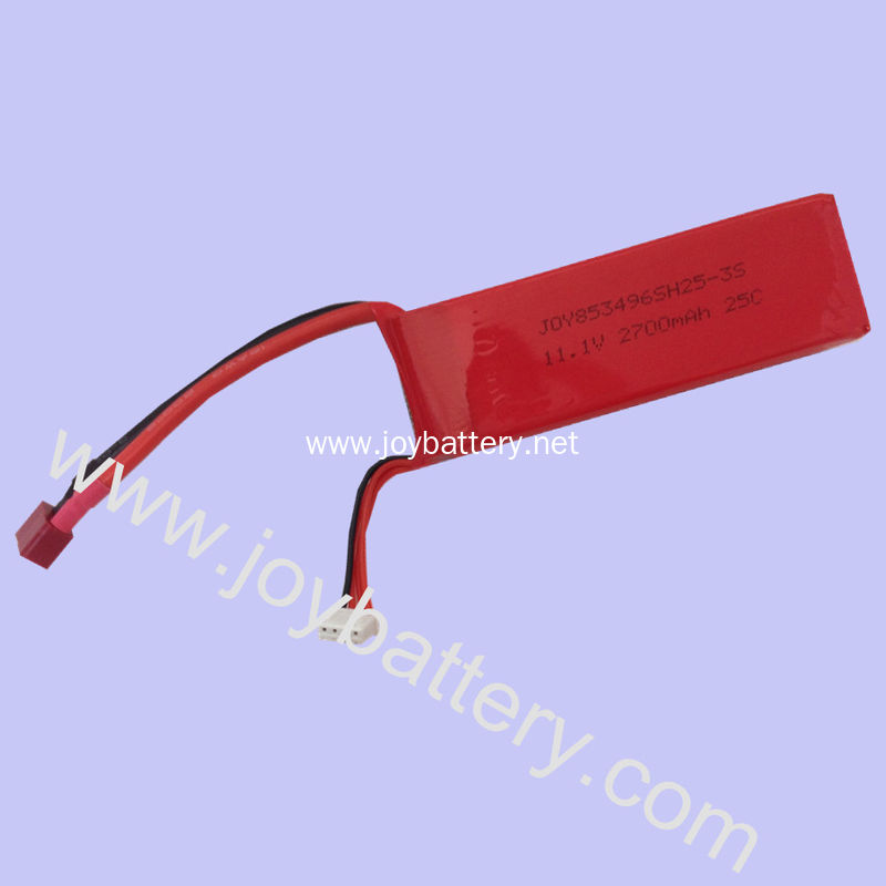 853496 11.1V 2700mAh 3S1P rc helicopter battery with T connector for airplane helicopter
