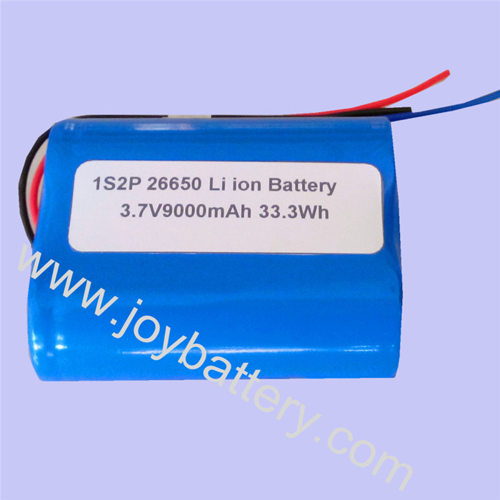 3.7V 9000mAh 26650 1S2P Lithium battery pack